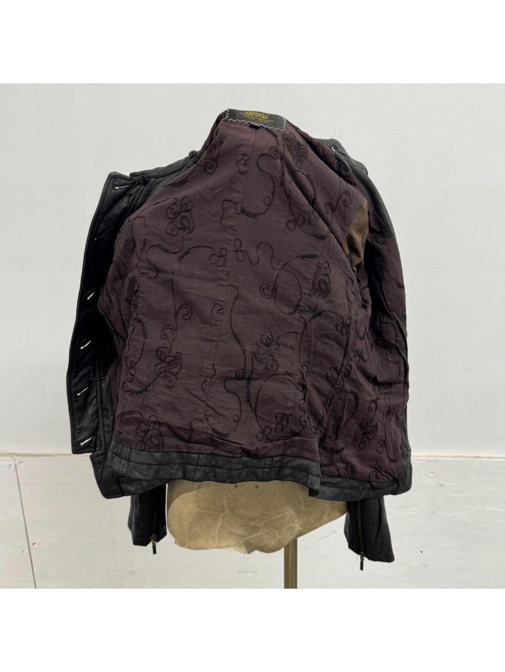 Vintage Black Military Style Epaulette Leather Jacket - Picture 7 of 8